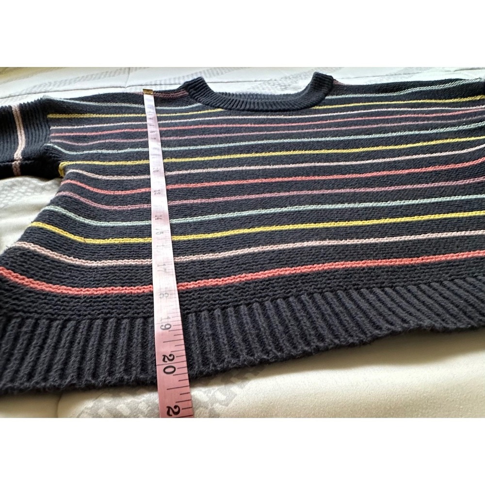 Marine Layer Womens XS Cotton Striped Crewneck Sweater Navy Blue Rainbow Shaker - Picture 4 of 7